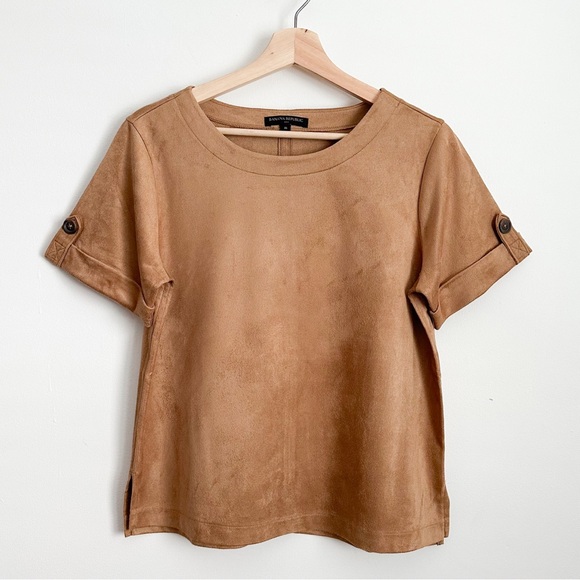 Banana Republic tan faux suede crew neck top - Picture 1 of 8